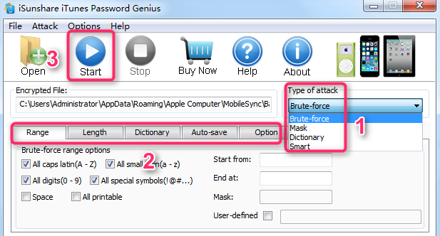How to Recover Password with iSunShare iTunes Password Genius - Step 2