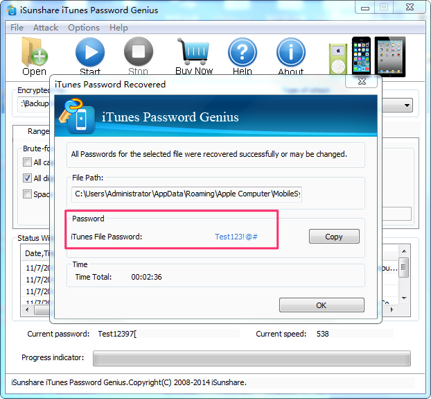 How to Recover Password with iSunShare iTunes Password Genius - Step 3