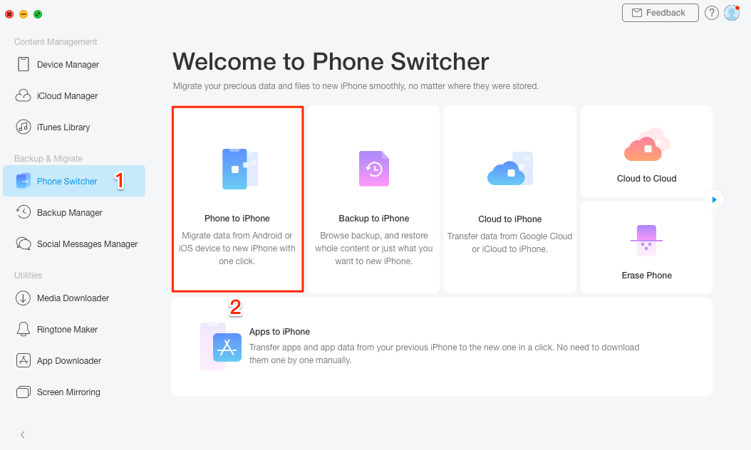 Choose Phone to iPhone in AnyTrans