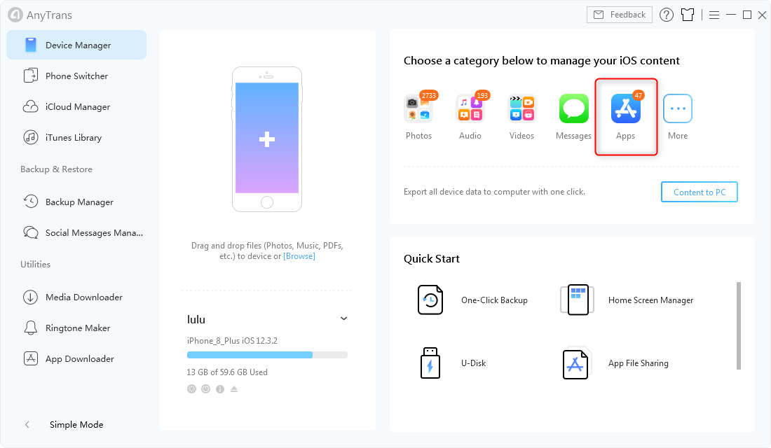 Transfer App Data in AnyTrans for iOS