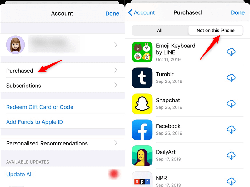 Transfer Apps from iPhone to new iPhone via App Store