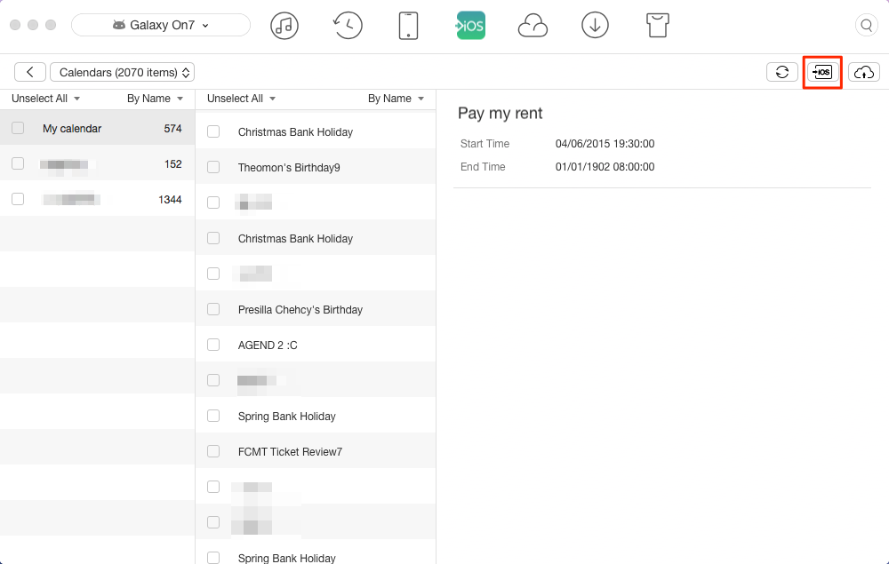 How to Transfer Calendar from Samsung to iPhone – Step 2