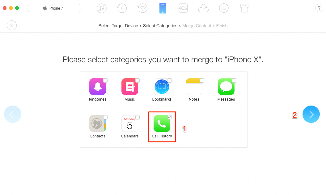 How to Transfer Call Logs from iPhone to iPhone X/iPhone 8 - Step 3