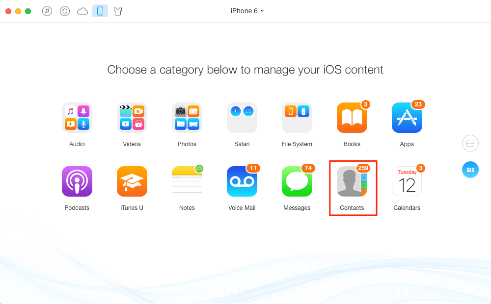 Copy Contacts from iPhone 5/5s/6/6s to iPhone 7 with AnyTrans – Step 2