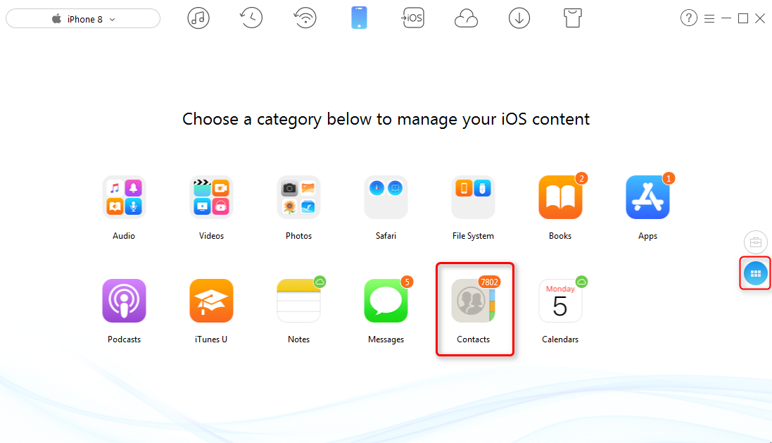 How to Transfer Contacts from PC to iPhone 8 (Plus)/X - Step 2