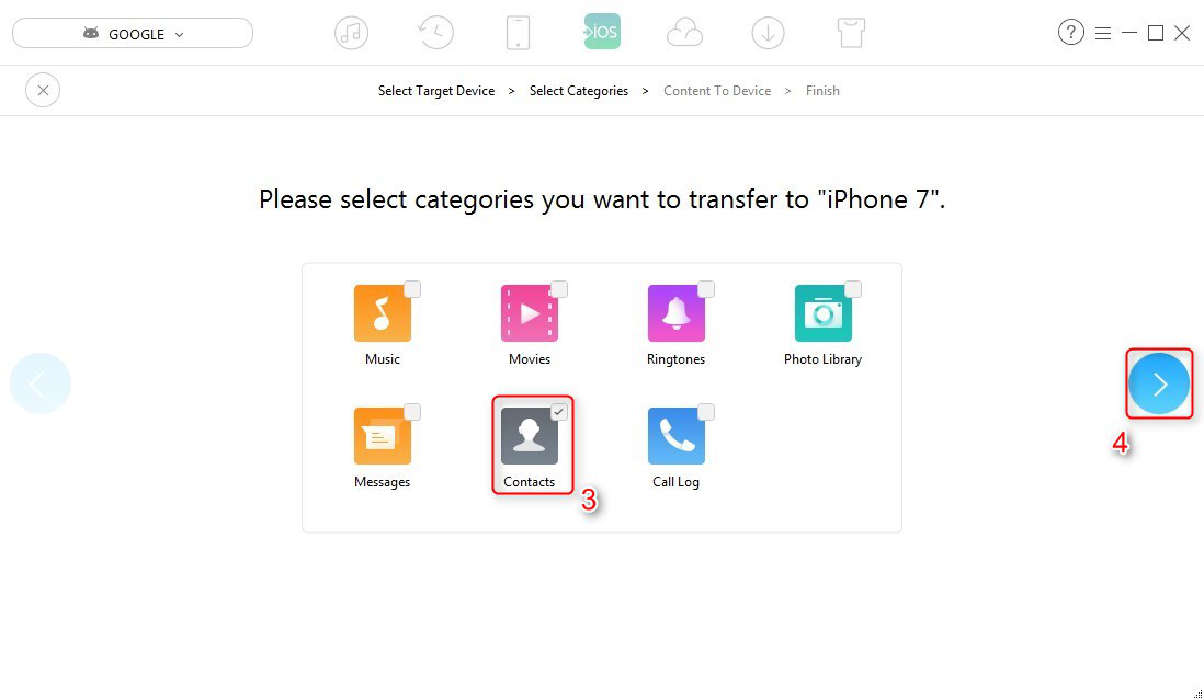 How to Transfer All Contacts from Samsung Note to iPhone - Step 2