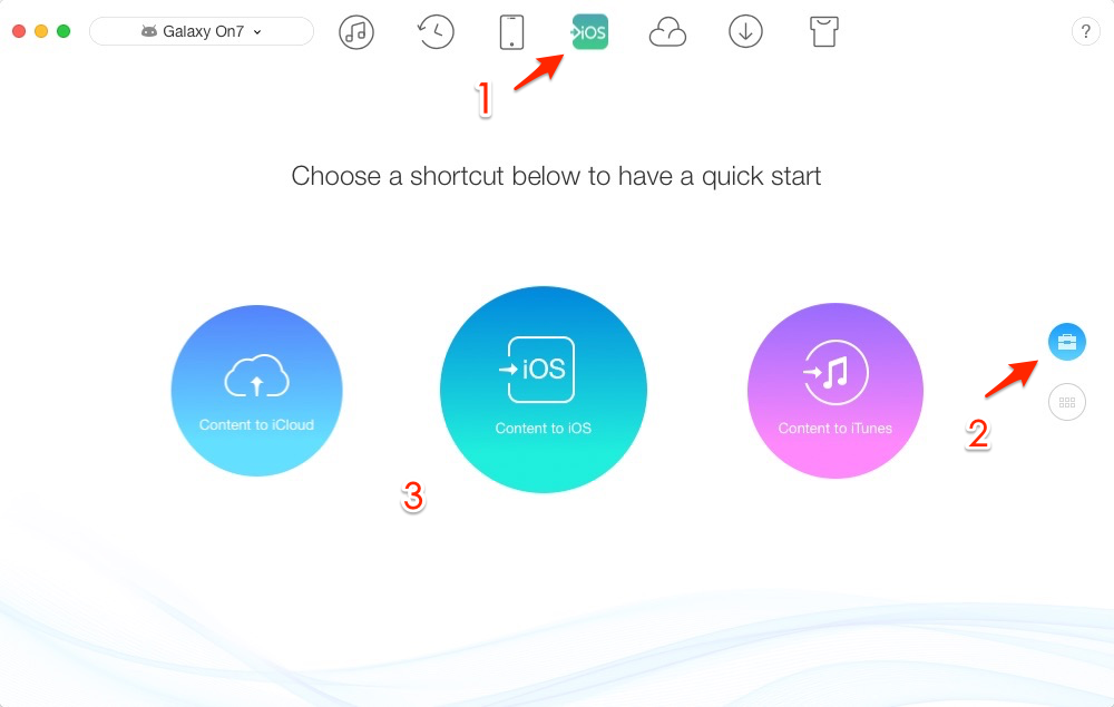 Transfer Data from Android to iPhone in 1 Click - Step 1