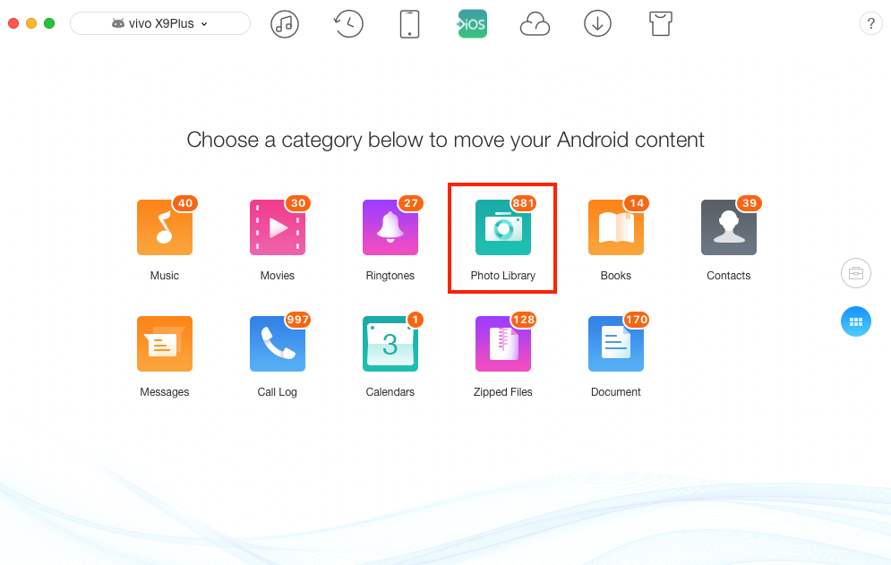 How to Transfer Data from Android to iPhone Selectively - Step 2