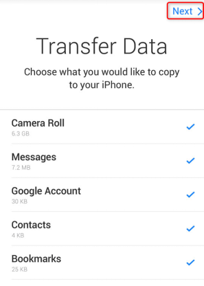 Select Files to Transfer from Android to iPhone