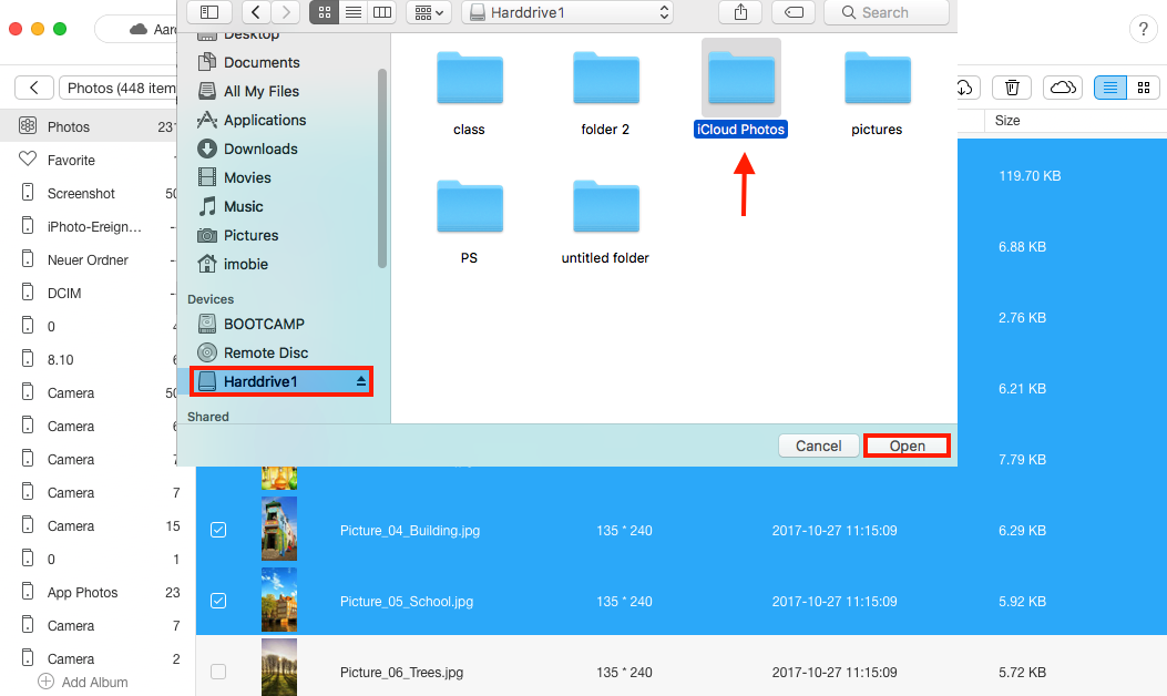 transfer iphotos to external hard drive