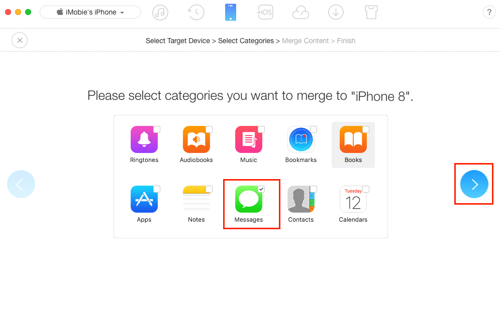 How to Transfer iMessages from iPhone iPad to iPhone 8 (Plus)/X - Step 3