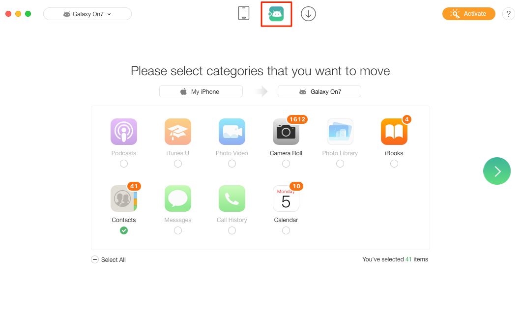 Transfer Contacts from iPhone to Android Phone – Step 2