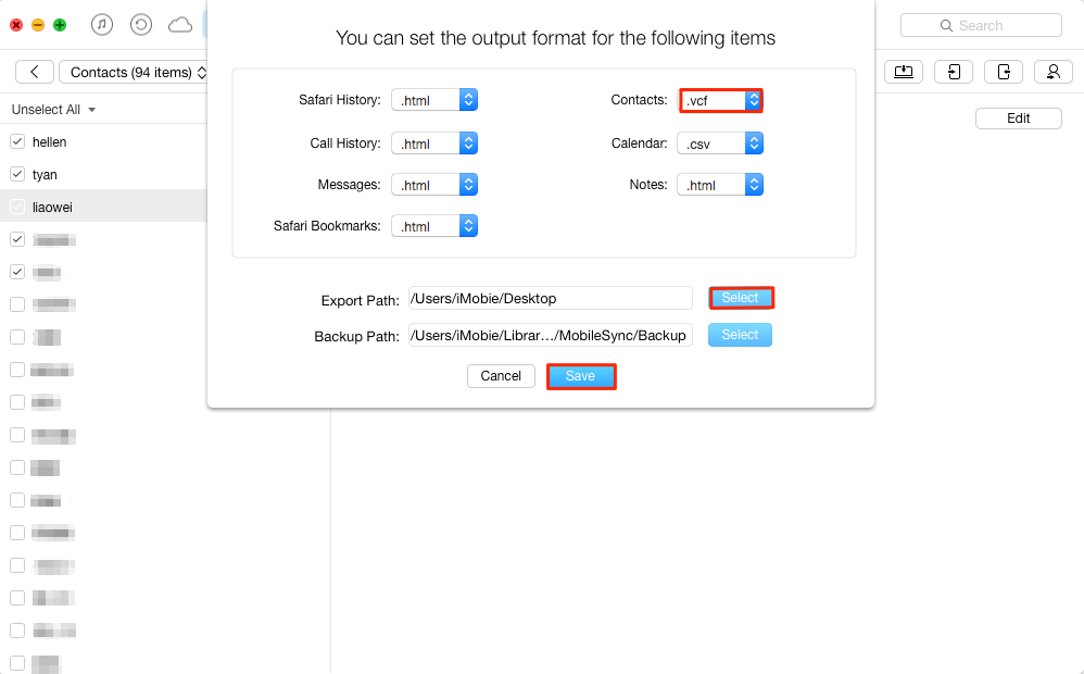 How to Set iPhone Contacts Export Format to V-Card