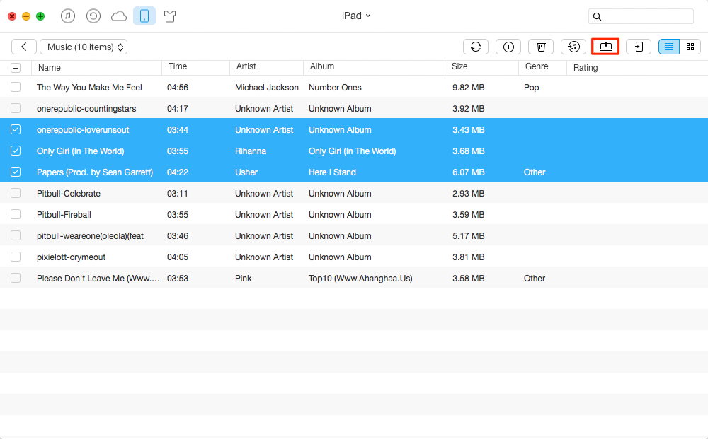 Transfer Music from iPad Air/Air 2 and iPad mini 2/mini 3 to Mac – Step 3