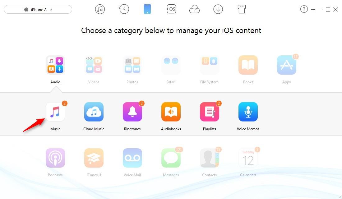 How to Transfer Music from iPhone 8/X to Computer - Step 2