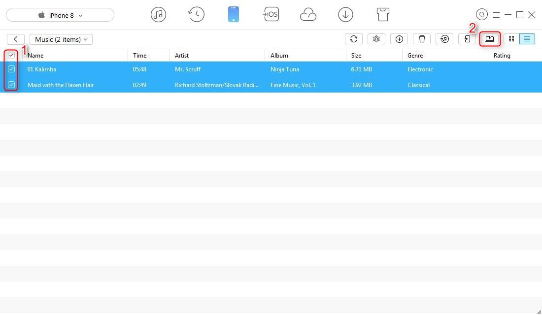 How to Transfer Music from iPhone 8/X to Computer - Step 3