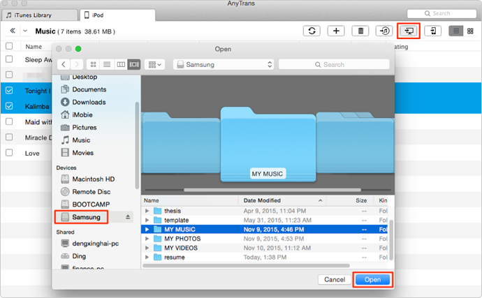 How to Transfer Music from iPod to Android with AnyTrans – Step 3
