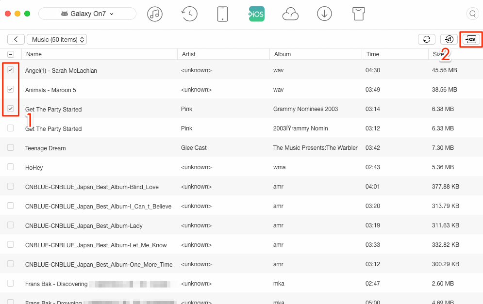 How to Transfer Music from Samsung to iPhone – Step 3