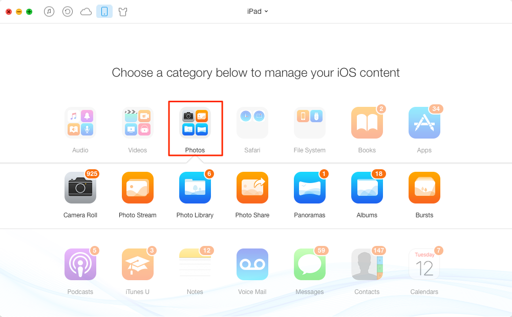 Transfer Photos from iPad to Computer with AnyTrans – Step 2