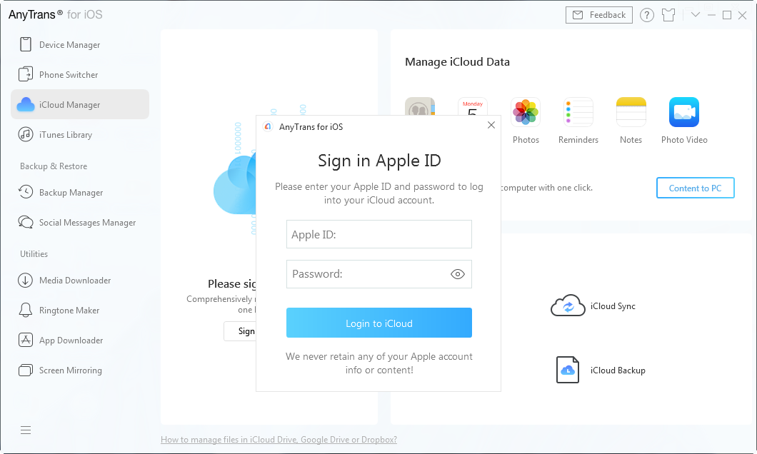 Log in your iCloud account
