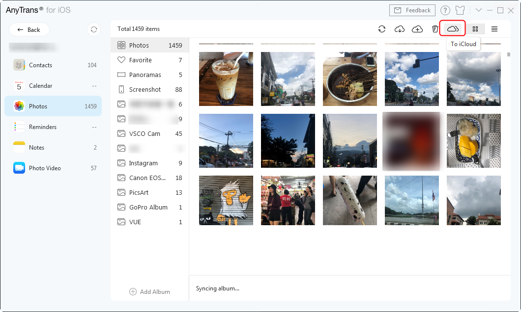 Transfer photos to another iCloud account