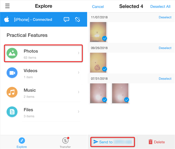 How to Transfer Photos from Samsung to iPhone Wirelessly - Step 2