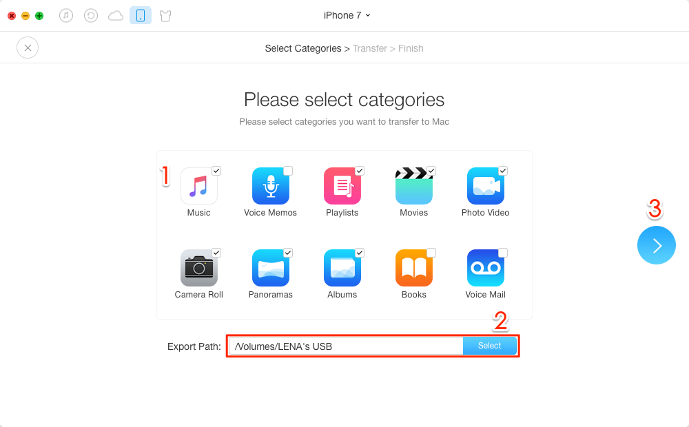 Transfer Photos/Videos/Music from iPhone 7 to USB – Step 3