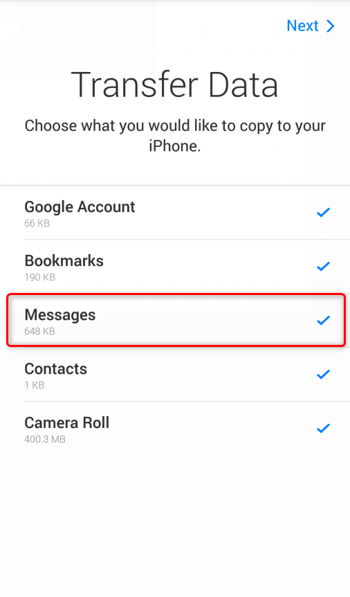 How to Transfer Text Messages from Android to iPhone Free with Move to iOS - Step 3