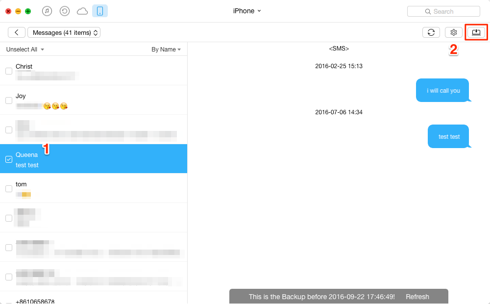 How to Transfer Messages from iPhone SE to Computer – Step 3