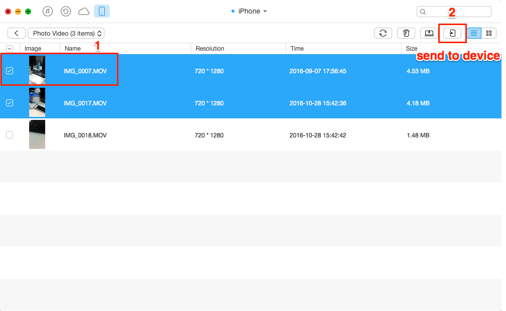 Send Videos from iPhone to iPad Pro with AnyTrans - Step 3