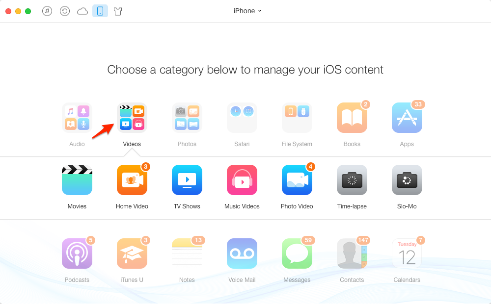 How to Transfer Videos from iPhone to iPhone 7/7 Plus via AnyTrans – Step 2