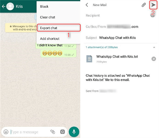 Method 2: Transfer WhatsApp chats from Android to iPhone Using Email Chat