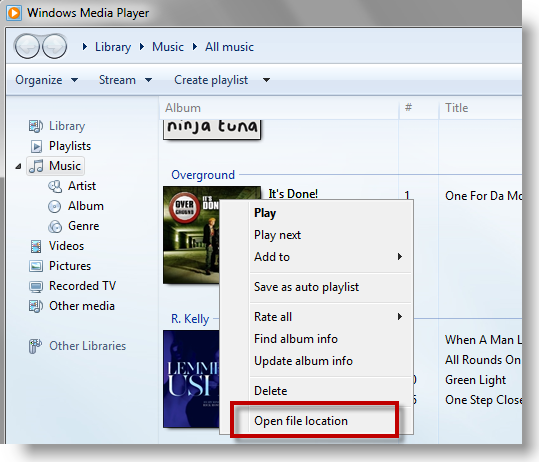 Find Windows Media Player Music Location