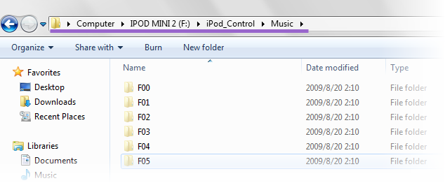 Locate all the music files on the iPod