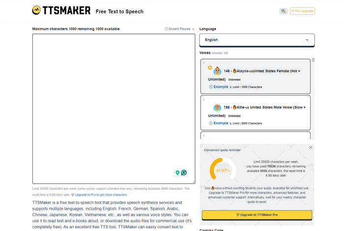 TTSmaker Website Interface