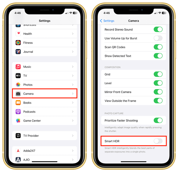 Turn off Smart HDR on the iPhone