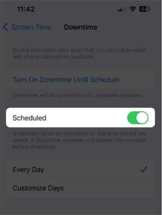 Turn on Scheduled Toggle