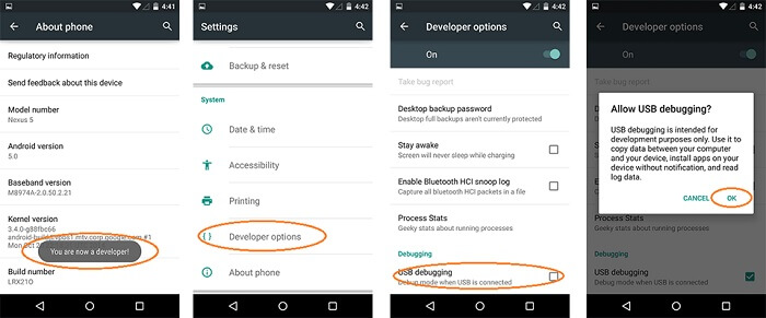 Turn on USB Debugging for Android