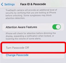 Turn Passcode off Greyed out
