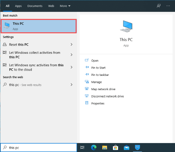 Type This PC in the space provided