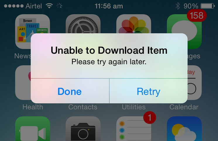 iPhone Unable to Download Item