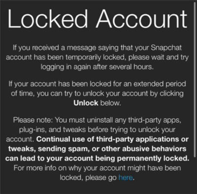 Sblocca un account Snapchat bloccato in modo permanente