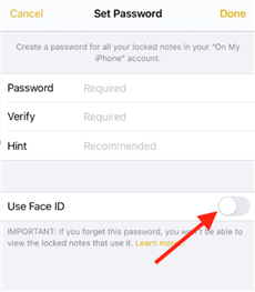 Use Face ID as Notes Password