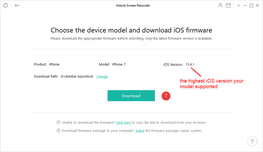 Click Download to Download iOS Firmware
