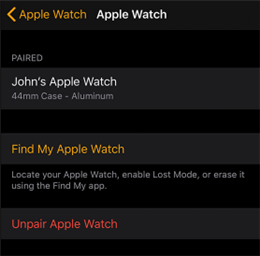 Unpair Apple Watch from iPhone