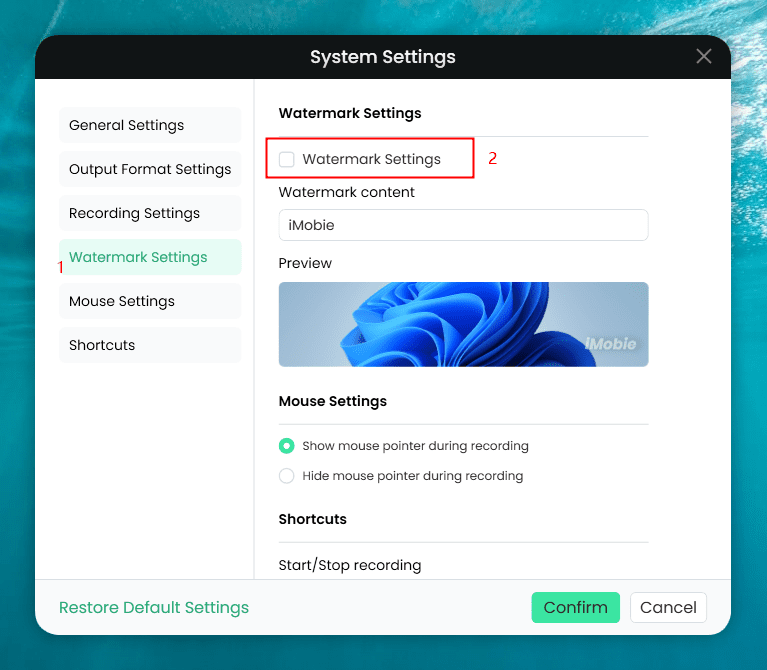 Untick Watermark in Settings