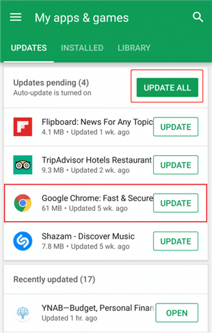 Update Chrome or Other Apps