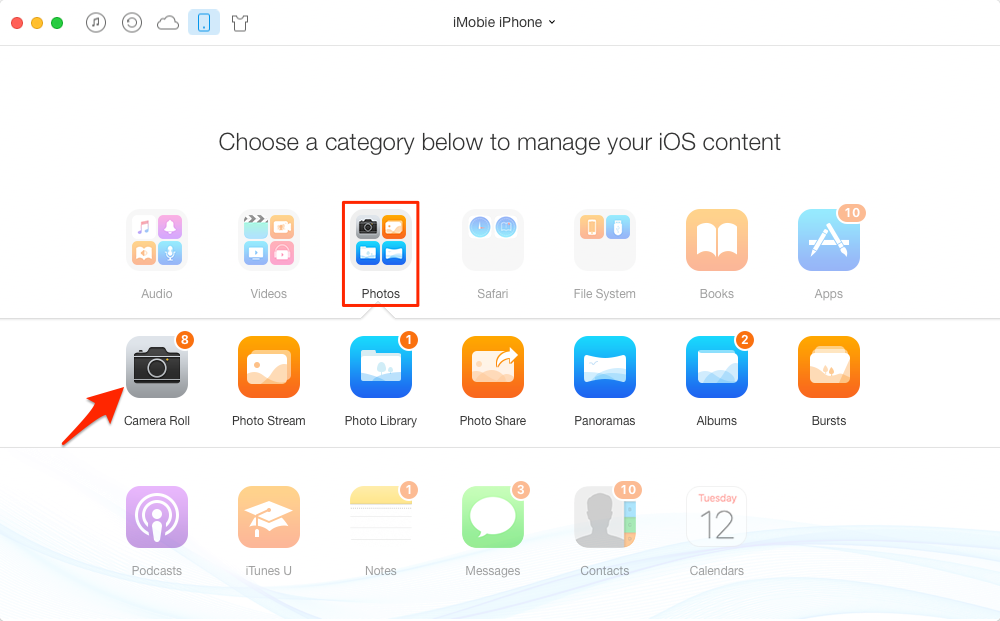 Upload Photos from iPhone by AnyTrans – Step 2