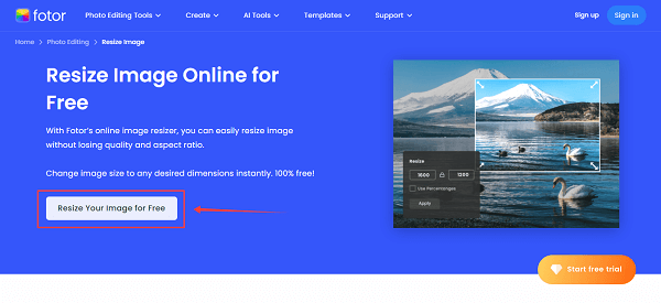 click on the "Resize Your Images for Free" 