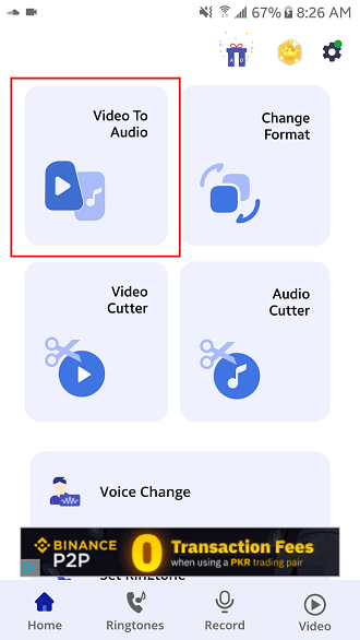 Select the Video to Audio Option